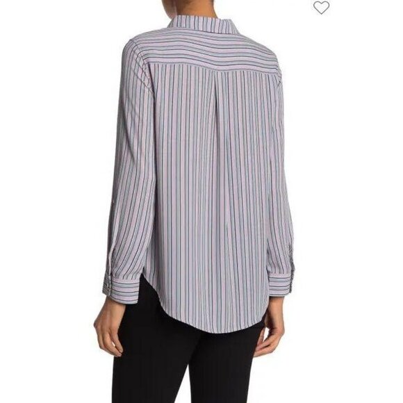 Nanette Lepore women's pinstripe roll tab long sleeve business casual blouse - Picture 3 of 12